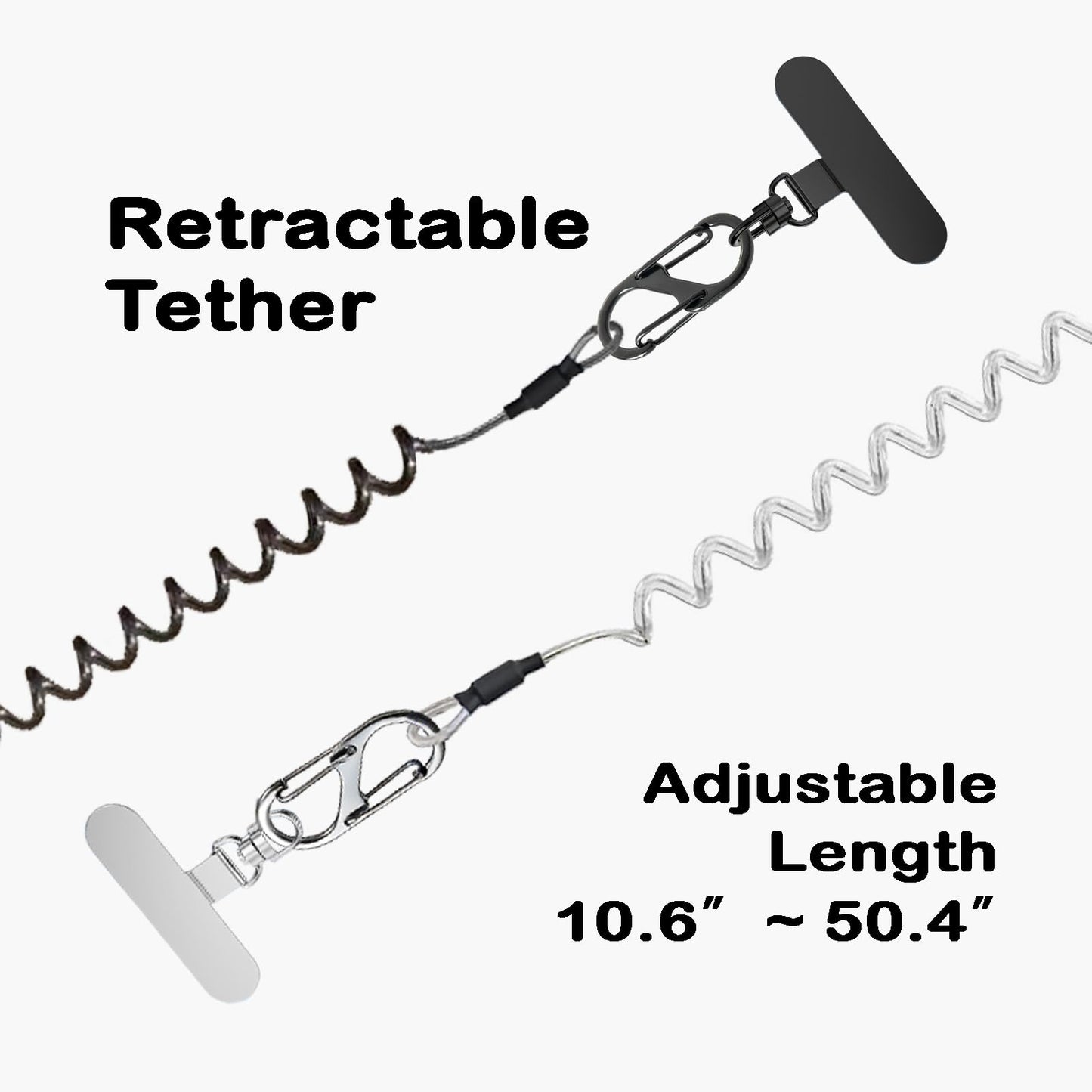 Prime Comfort Phone Tether with Carabiner Clip and 360° Tether Tab, Cell Phone Tether Lanyard with Retractable Keychain for Skiing kayaking