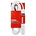 Staples TECH 6?Outlet Power Strip - 15 ft. Extension Cord for Home, Office & Dorm Room Use, White