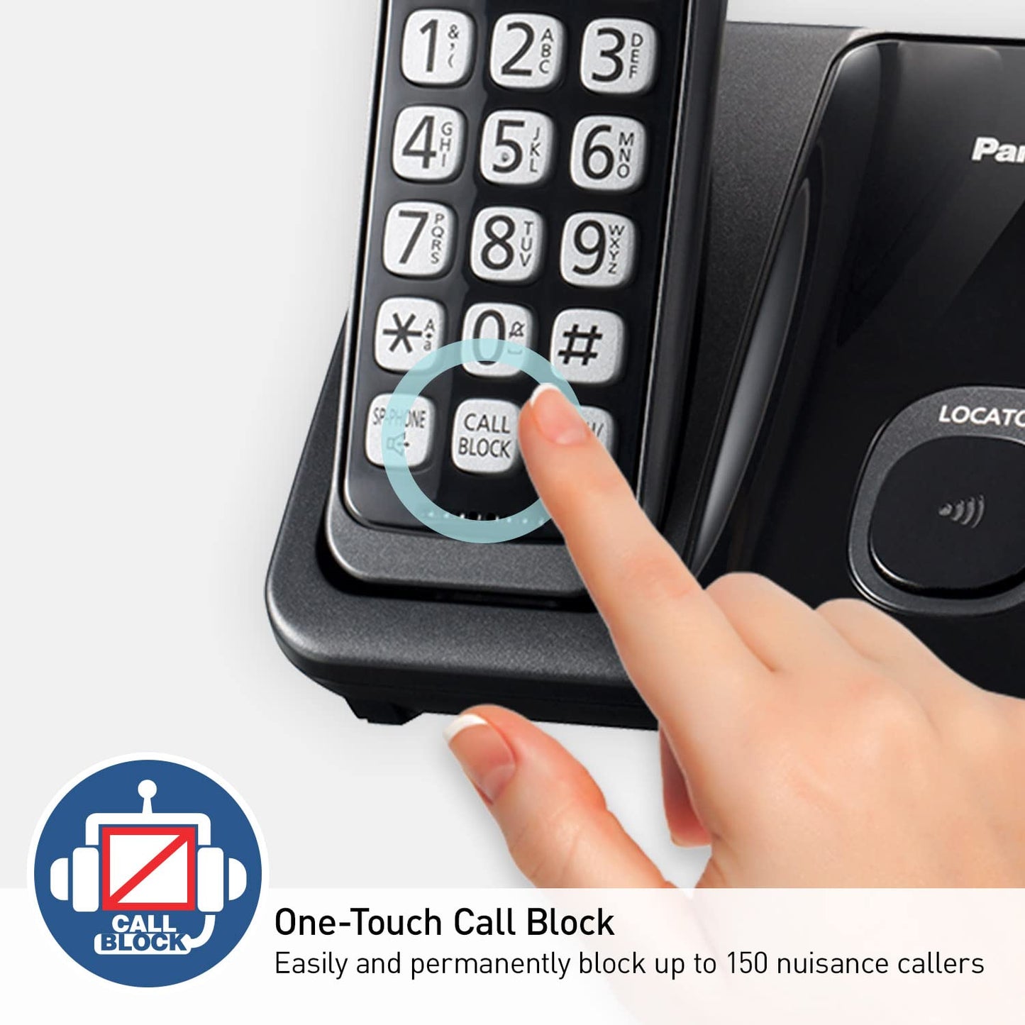 Panasonic Cordless Phone System, Expandable Home Phone with Call Blocking, Bilingual Caller ID and High-Contrast Display, 3 Handset - KX-TGD613B
