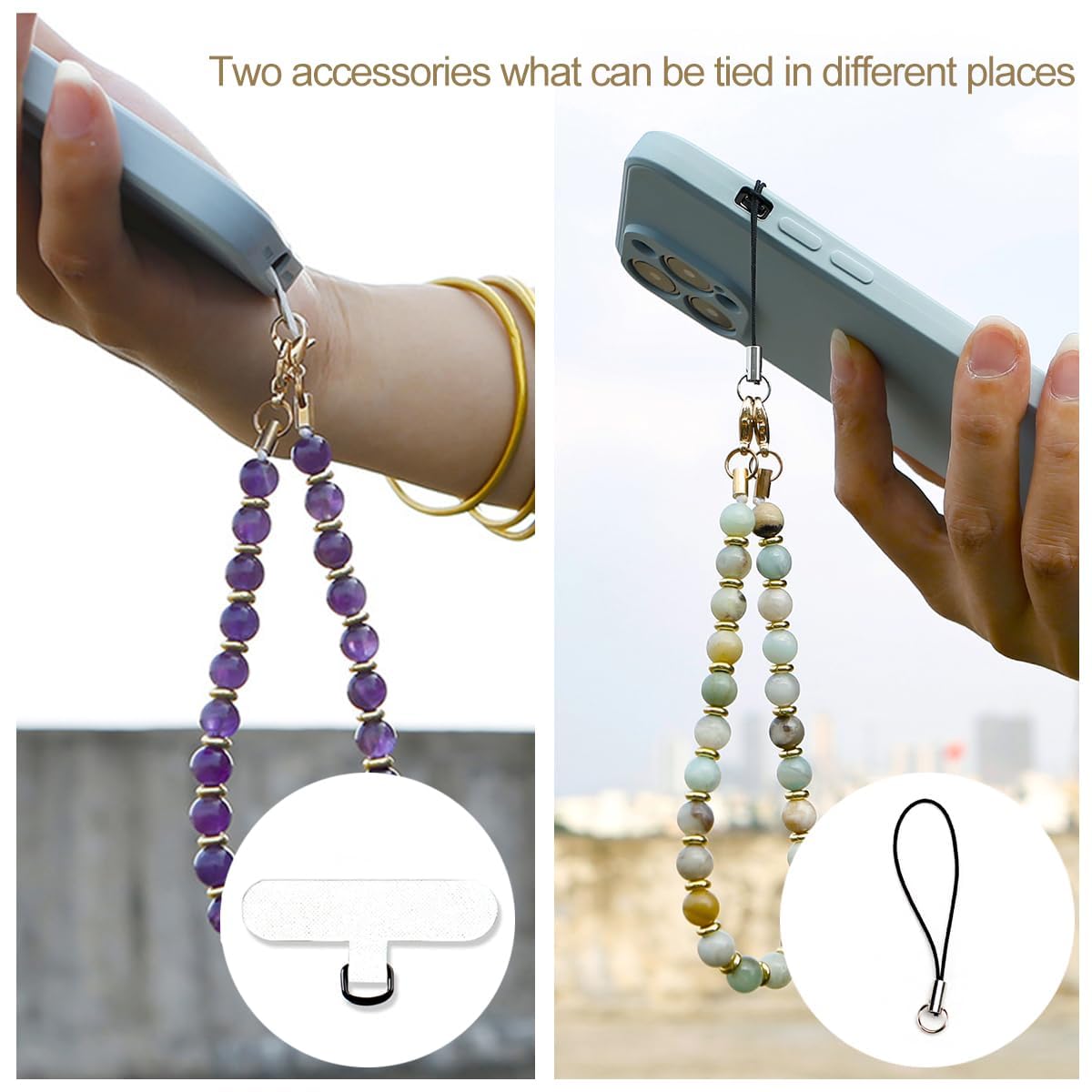 VICHUNHO Marble Beaded Phone Wrist Strap, Cellphone Lanyard with Tether Tab, Hands-Free Wristlet Bracelet