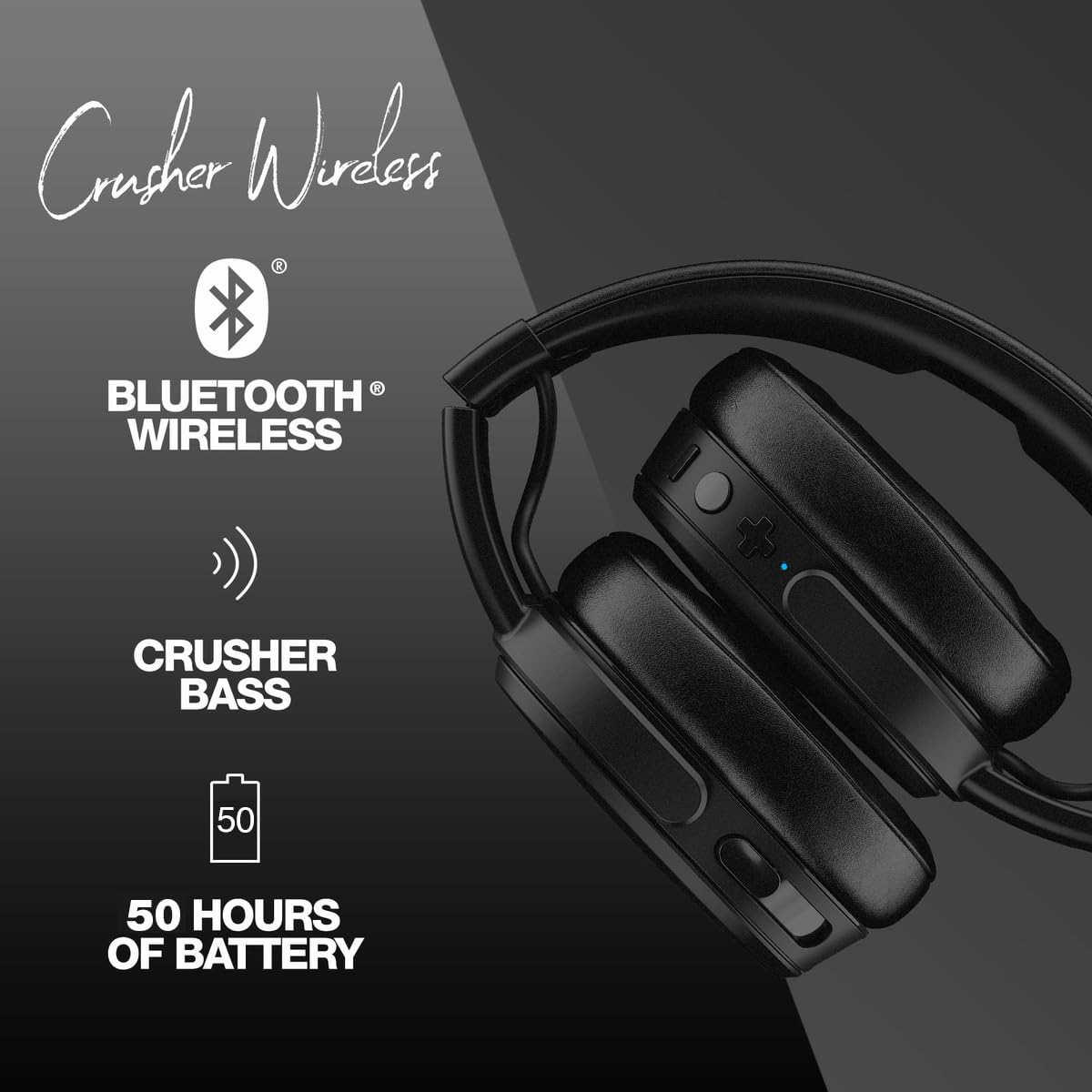Skullcandy Crusher Wireless Bluetooth Headphones with Multi-Sensory Bass, Noise Isolating Over-Ear Fit, Up to 50 Hours Battery, Microphone for iPhone…