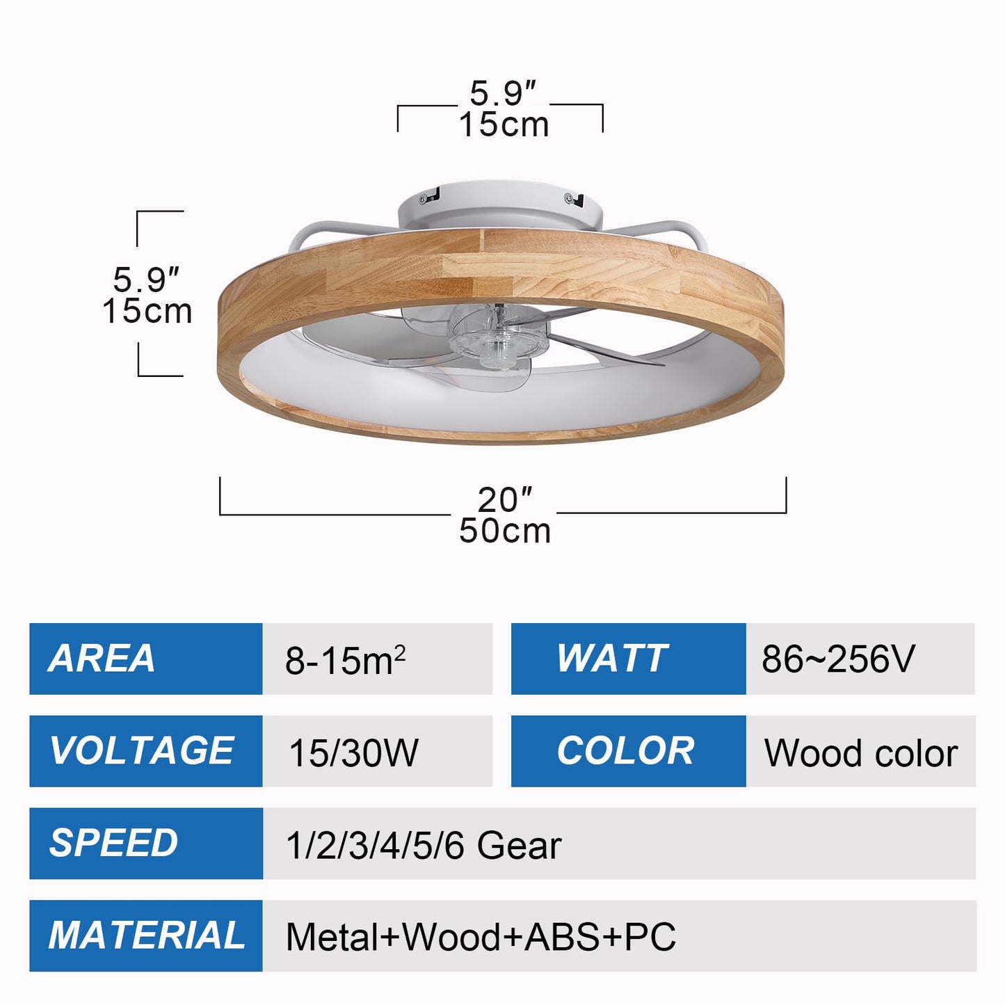 Ouimico 20'' Low Ceiling Fan with Light, 6 Speeds Reversible DC Motor, Dimmable 3 Color LED Light with Timer, Modern Flush Mount Ceiling Fan
