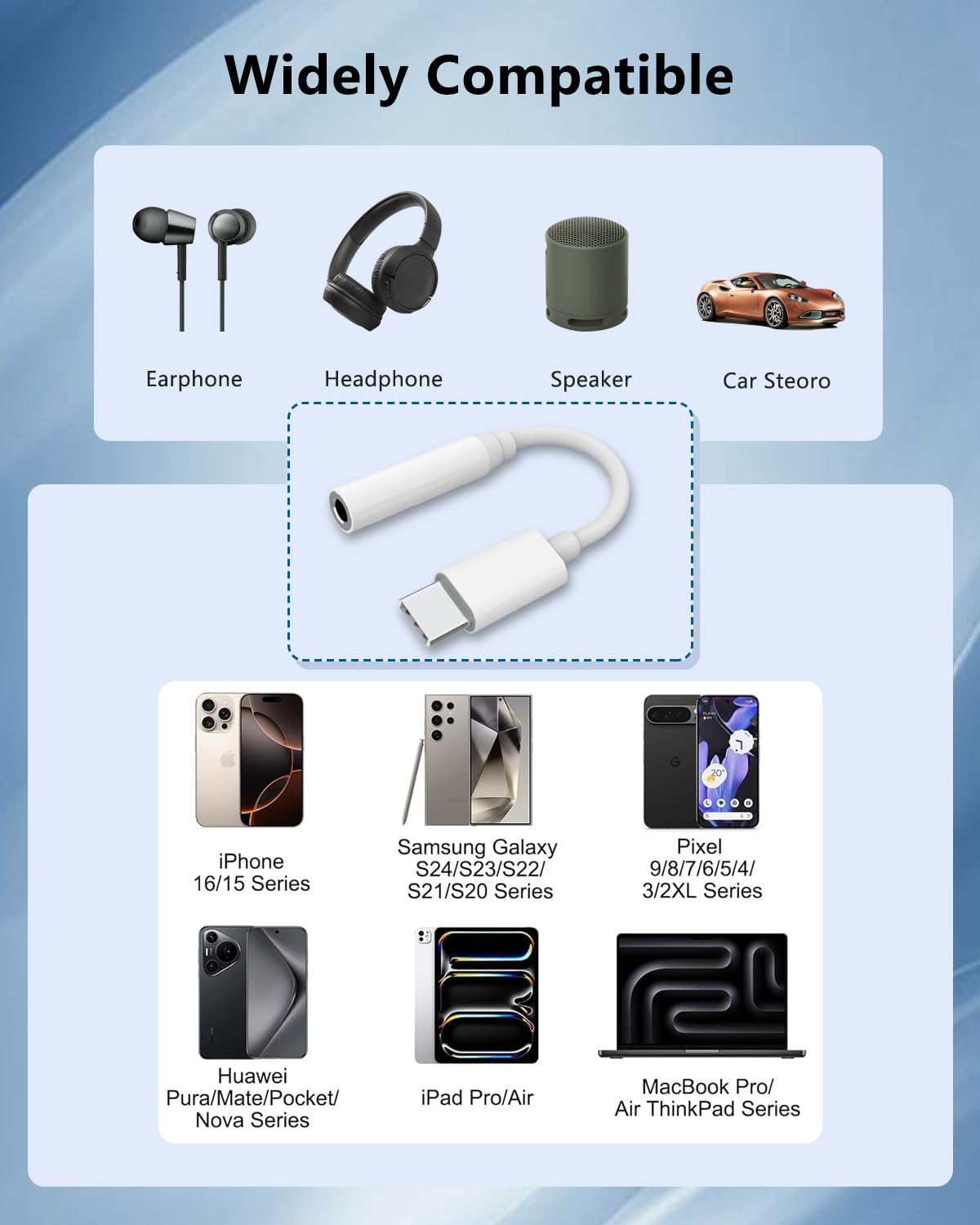 USB C to 3.5mm Audio Adapter, 2 Pack Aux to USB C Headphone Jack Dongle for iPhone 17/16/ 15 Series, Compatible with Samsung Galaxy S24/ S23/ S22/ S21