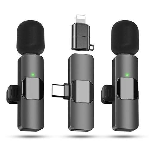 AMASDA 2 Pack Wireless Lavalier Microphone with Charging Case for iPhone, iOS and Android Phone, Mini Microphone for Video Recording, Interview