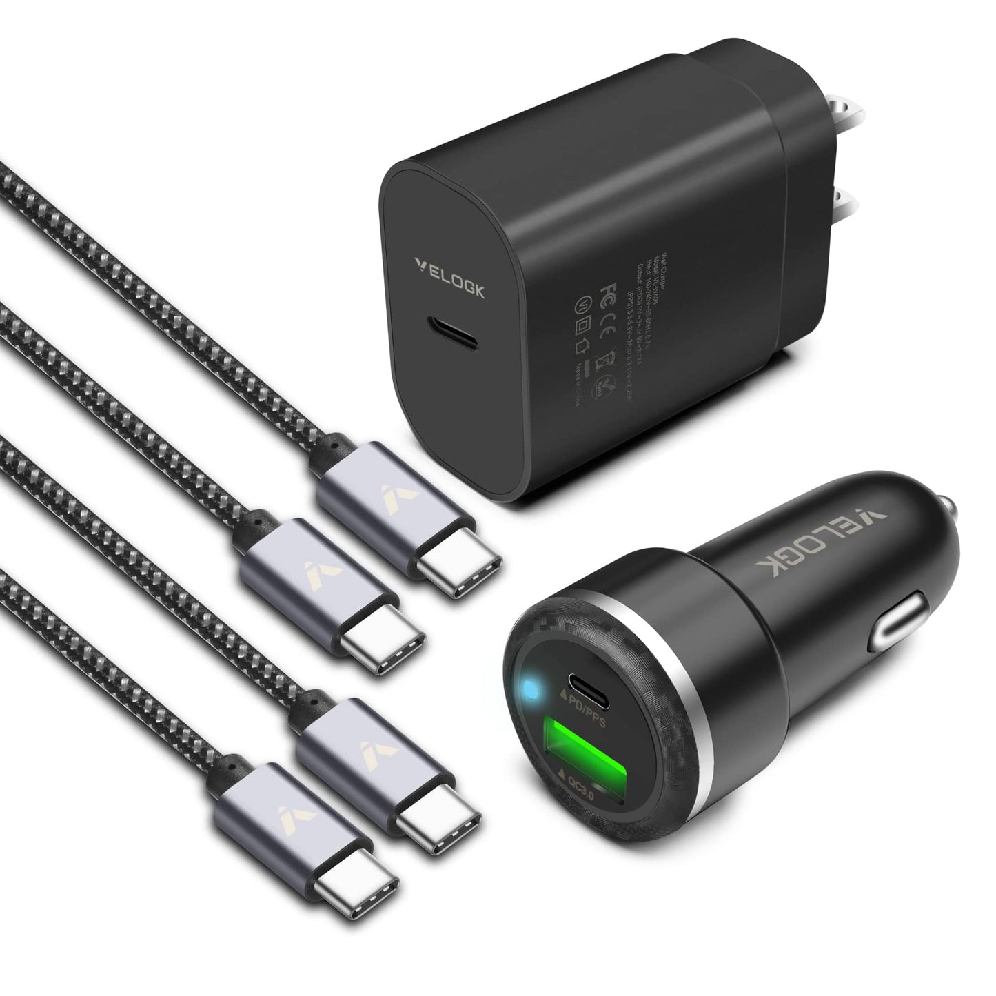 Super Fast Charger Type C Kit, VELOGK 25W PD PPS USB C Wall/Car Charger for Samsung Galaxy S26/S25/S24/S23 Ultra/S23+/S23/S22/S21/S20/Plus/Note