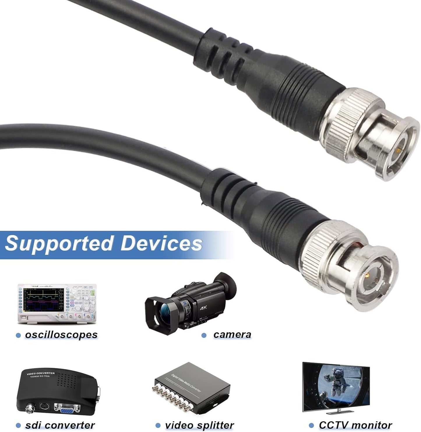 Superbat BNC Cable Coiled 3G/HD SDI Cable 3ft 75 Ohm BNC Jumper Right Angle for Cameras and Video Equipment?Support HD-SDI/3G-SDI?SDI Cord