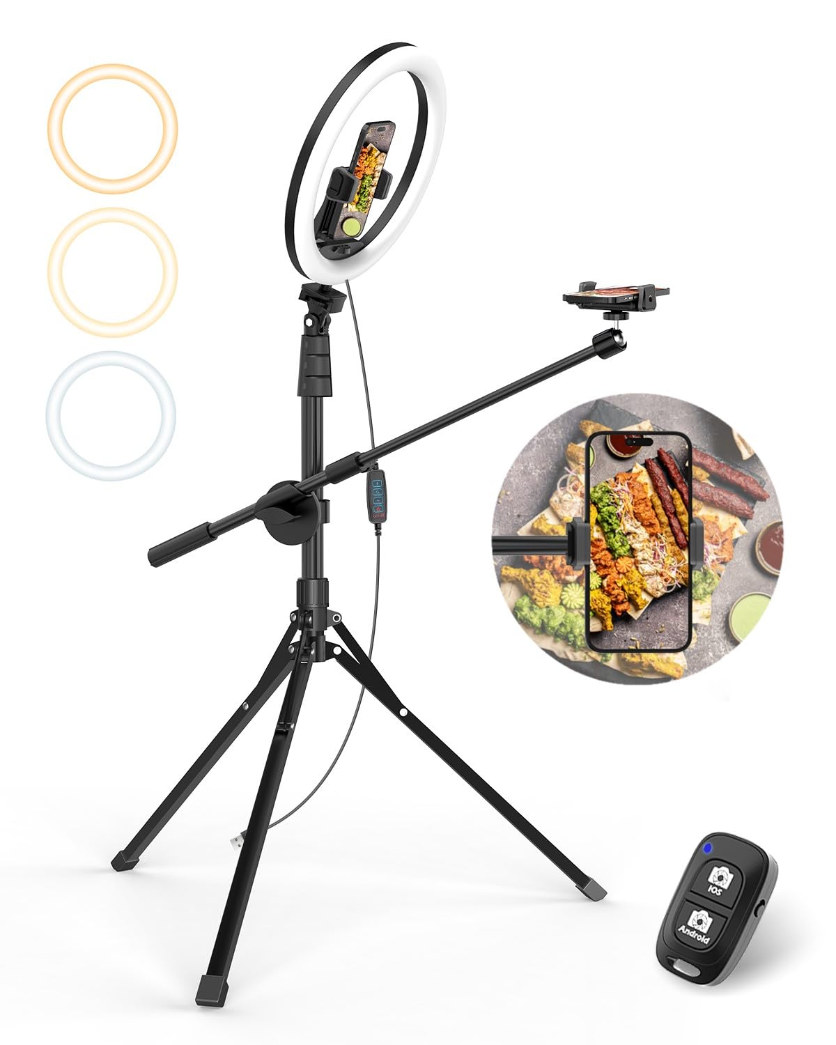 UBeesize 12" Ring Light with Overhead Phone Mount, Selfie Light with Stand,62" Tripod for iPhone with Light and Phone Holder for Video
