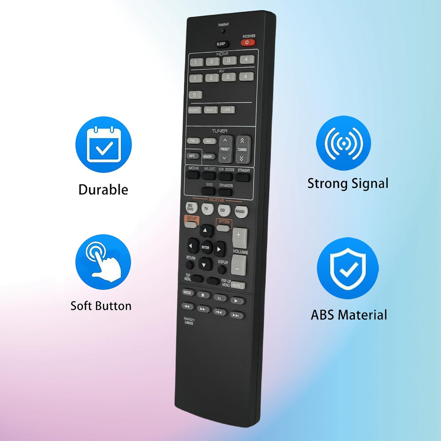 RAV521 ZJ66500 Audio Receiver Replacement Remote Control for Yamaha HTR-3067, RX-V377, YHT-4910U RX-V377BL MT-7955