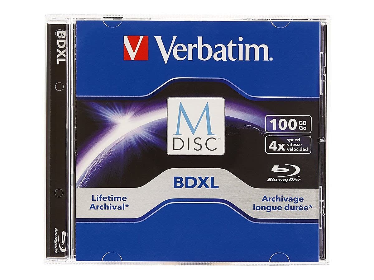 Verbatim M DISC BDXL 100GB 6X with Branded Surface Blank Blu-Ray Recordable Media - 1pk Jewel Case