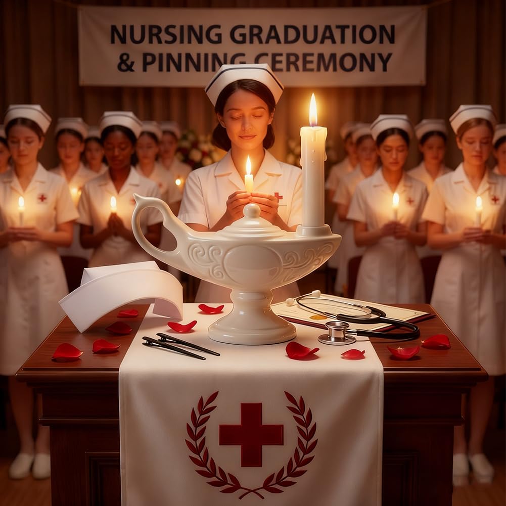 LinkAmoreVibe 2pcs Nurse Graduation Lamp, Flameless LED Candle with Ceramic Base, Memorial Light for Funeral, Vigil & Moment of Silence, Nurse