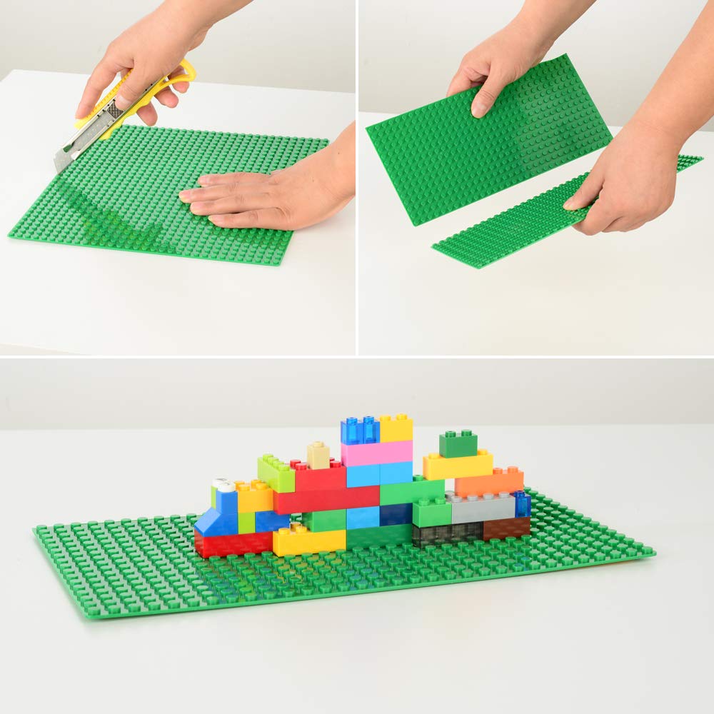 Peel-and-Stick Baseplates, Self Adhesive Building Brick Plates, Compatible with All Major Brands - 4 Pack (10" x 10") (Green)