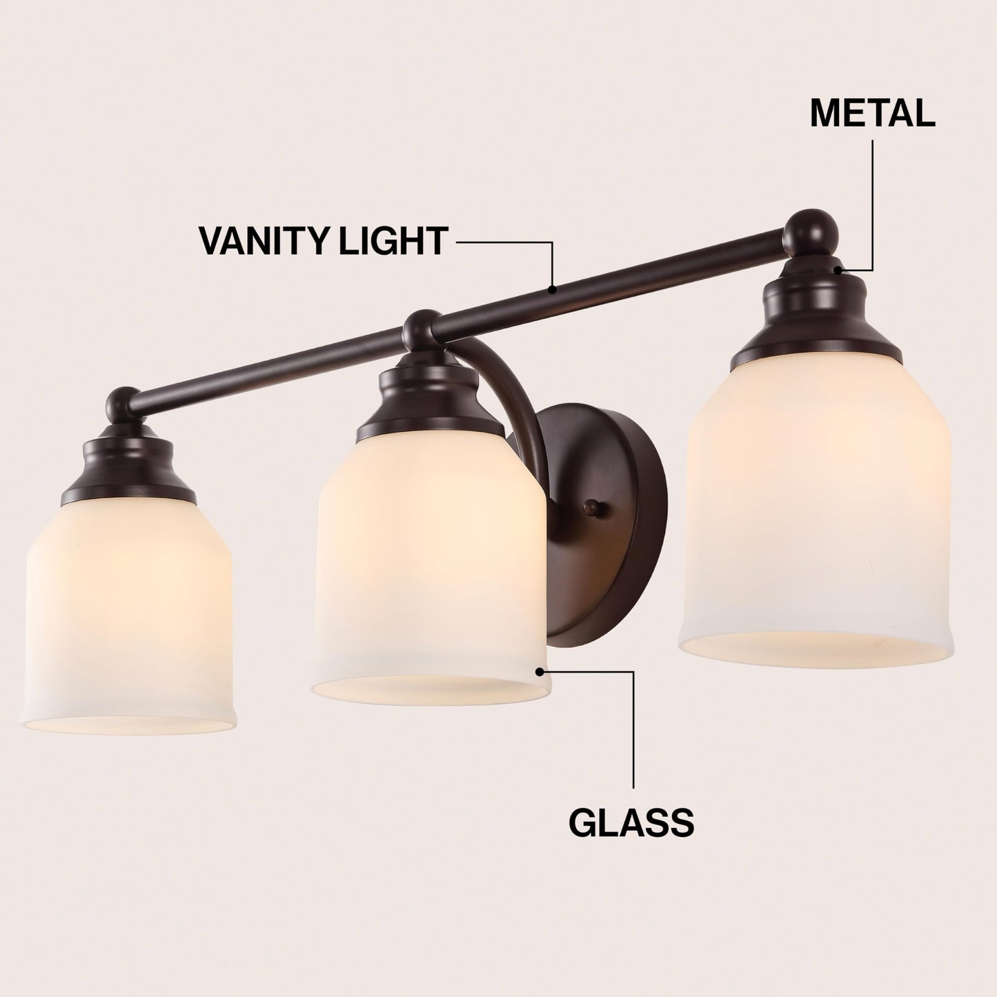 JONATHAN Y 24" Oil Rubbed Bronze/White Modern Farmhouse LED Vanity Light Wall Sconce Fixture, Frosted White Glass Shade, Dimmable Wall Lamp