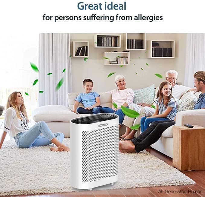 AZEUS Air Purifier for Wildfire Smoke, UV-C HEPA for Home Large Room, White