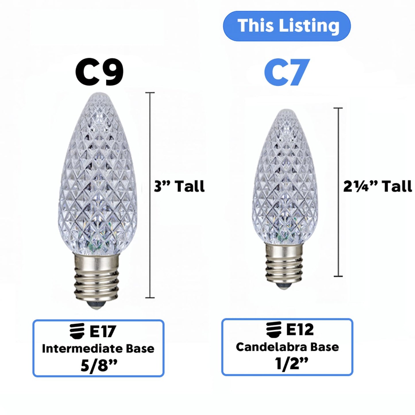Novelty Lights 25PK Faceted Green C7 LED Christmas Light Replacement Bulbs