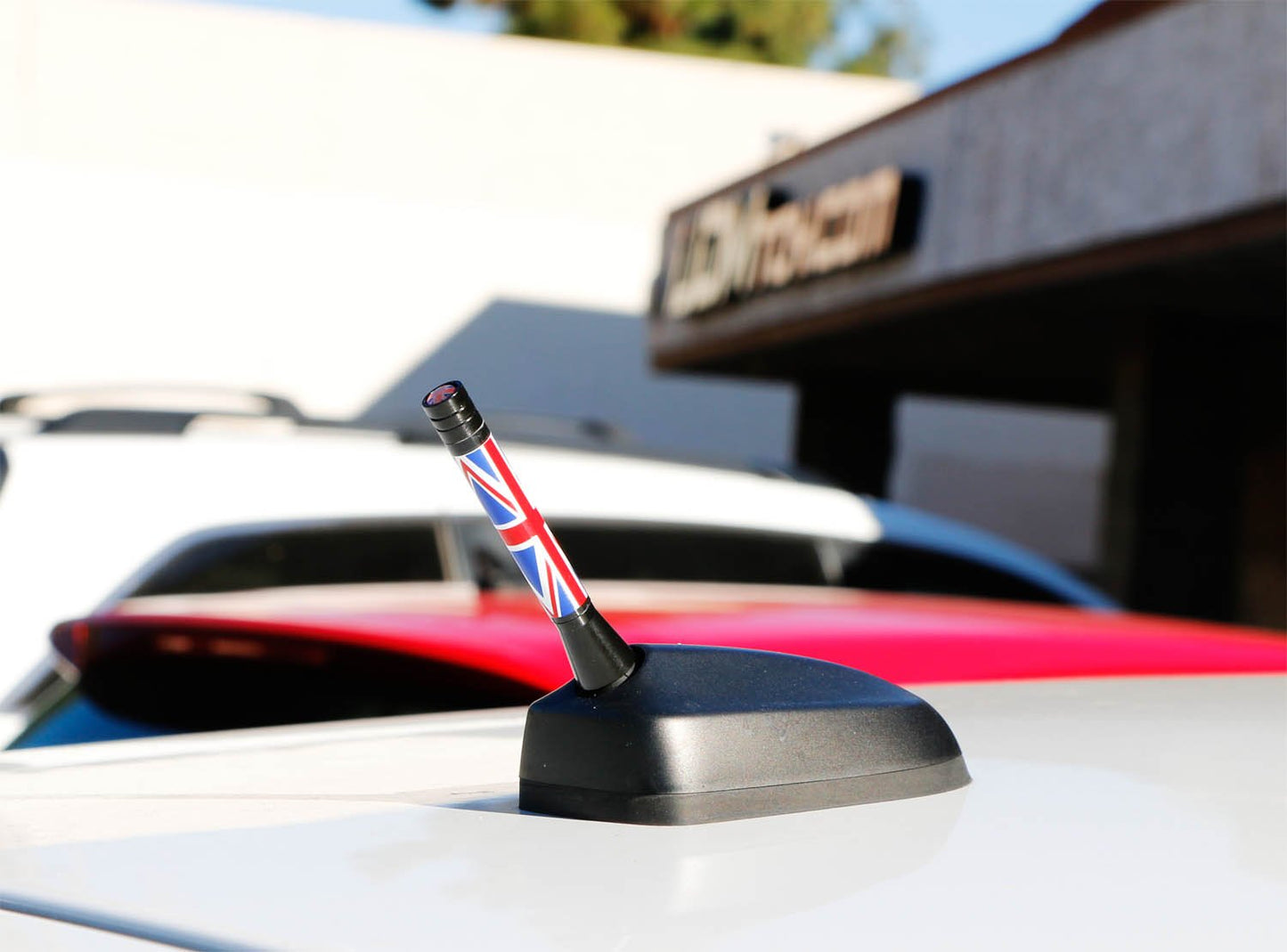 iJDMTOY 3-Inch Red Union Jack UK Flag Theme Short Antenna Compatible with MINI Cooper (All Models) & More Other Cars