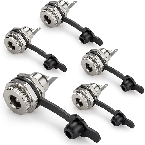 DIYhz 5.5 x 2.5mm DC Power Jack Socket Threaded Female Mount Connector Adapter with Dustproof Plug 5Pcs