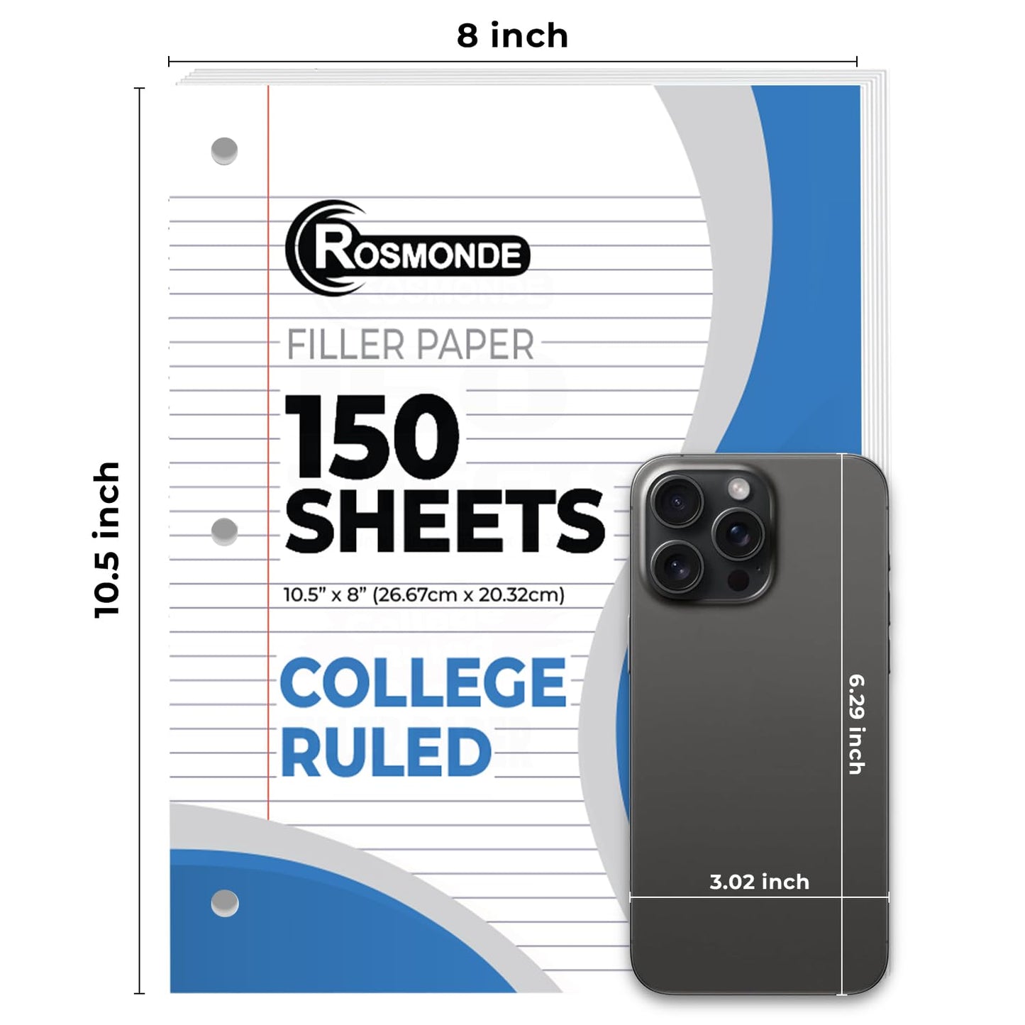 Rosmonde 900 Sheets Loose Leaf Paper, 6 Pack, College Ruled Filler Paper