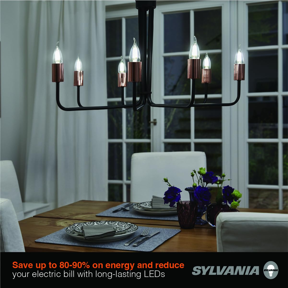 Sylvania B10 Clear LED White Filament Bulb, 3.5W, Dimmable, 350 LMS, Medium Base, 5000K, Daylight - 4 Pack (42257)