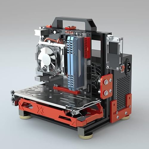 SharGwa PC ITX (17 x 17cm) PC Motherboard Open Air Case Frame, Open Bare Metal Air Water Cooling Fan Stand (Black Red)