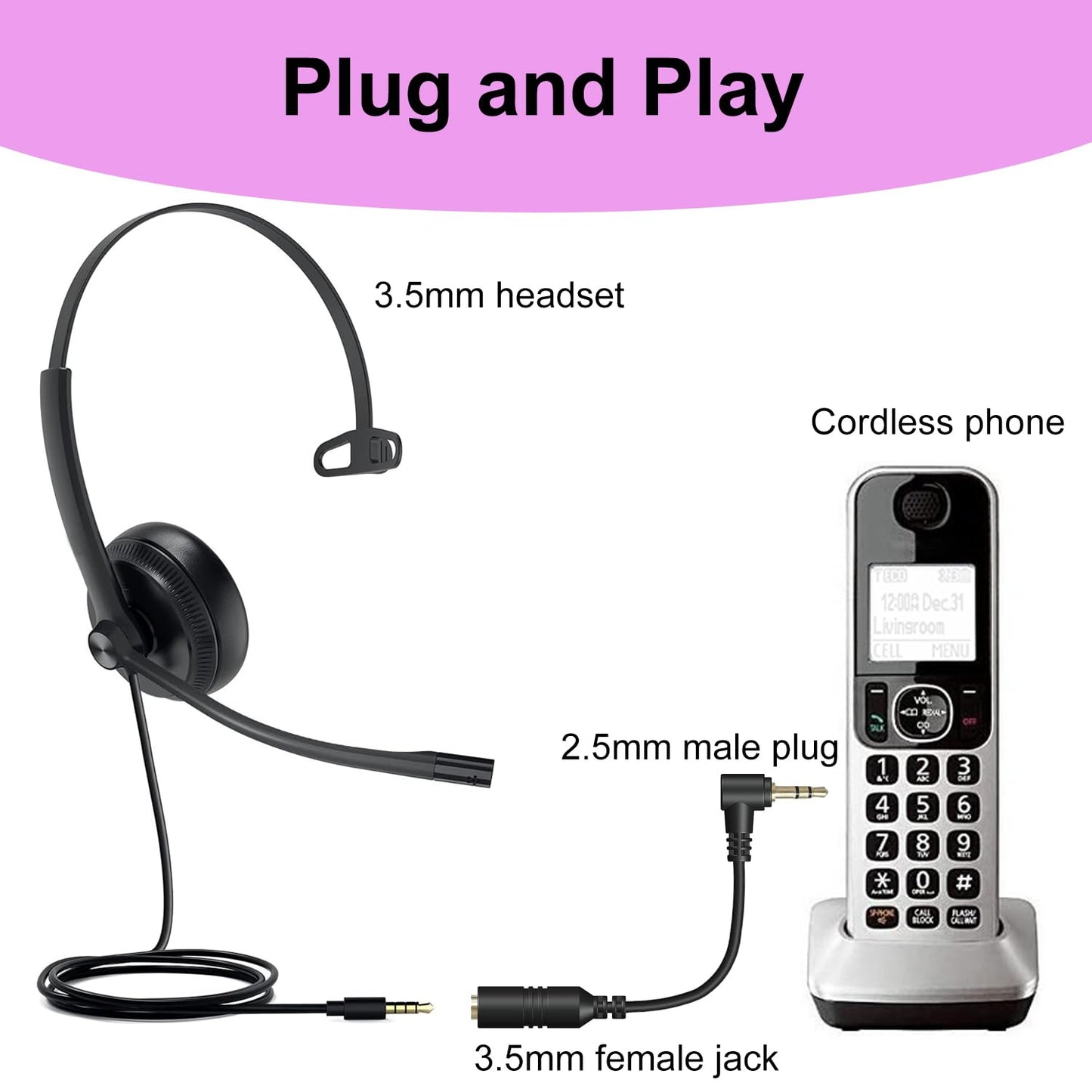 Weatwo 2.5mm Male to 3.5mm Female Adapter, 3.9inch Headphone Audio Cable 90 Degree Right Angle Connector Cord for Headset Earphone to Telephone