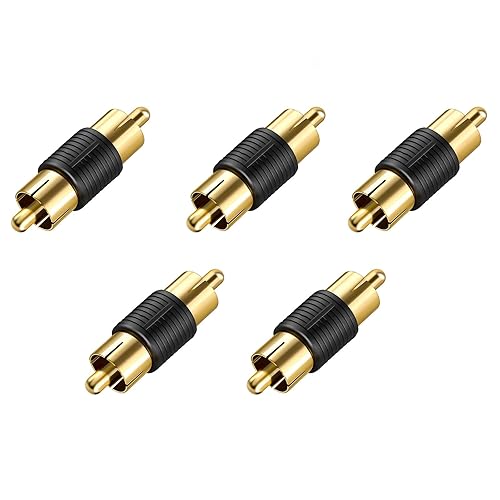 VCE RCA Male to Male Coupler 5-Pack, Gold Plated Dual Male Connector RCA M-M Adapter