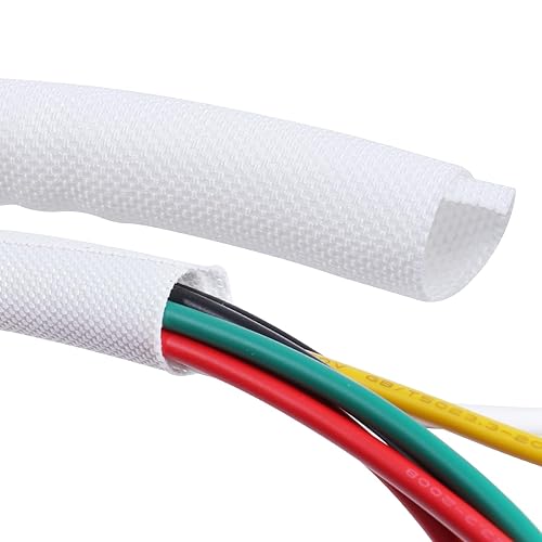 SUNNAREPOON White Split Wire Loom Tubing Cable Sleeves Cord Management, Flexible Woven Mesh Braided Waring Wrap Protector Covering
