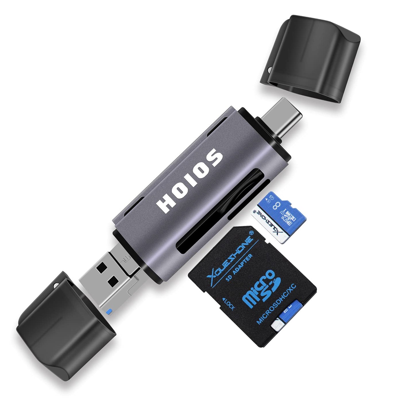 SD Card Reader USB-C,3-in-1 Memory Card Reader with Tri-Connectors, USB 3.0 Card Reader Adapter for SDXC,Micro SDXC,Compatible with Windows,Mac