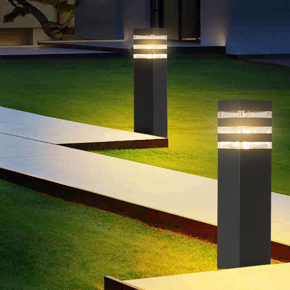 SLAWA 15In Pathway Lights Black E26 Outdoor Landscape Path Lighting Aluminum Walkway Bollard Lights Modern Landscape Sideway Post Lantern IP65