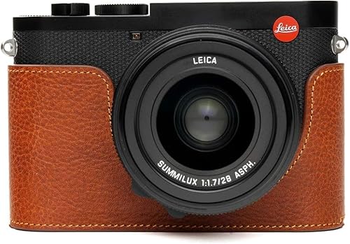 Camera Case for Leica Q3, BMAOLLONGB Handmade Genuine Real Leather Half Camera Case Bag Cover for Leica Q3 Camera Bottom Opening Version + Hand Strap