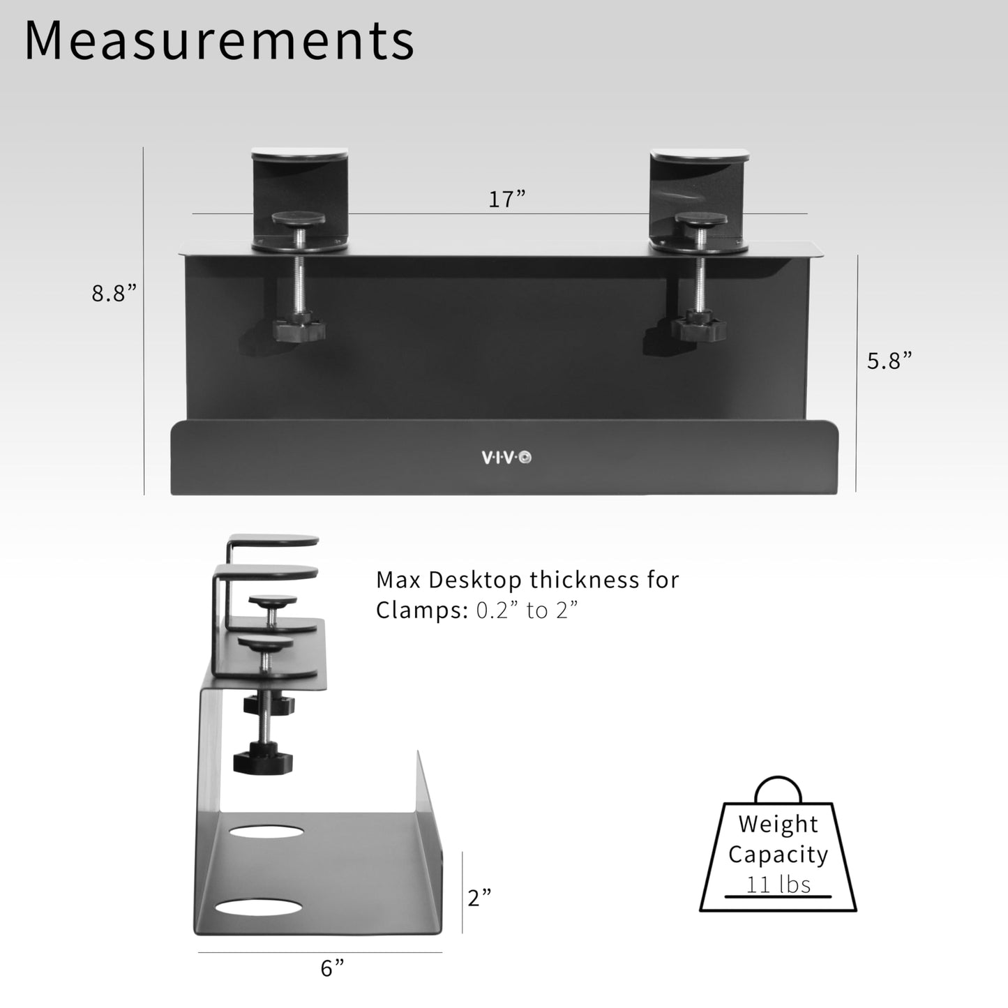 VIVO No Drill Clamp-on 17 inch Power Strip Cable Management Tray, Under Standing Desk Steel Cord Organizer, Black, DESK-CM6L-B