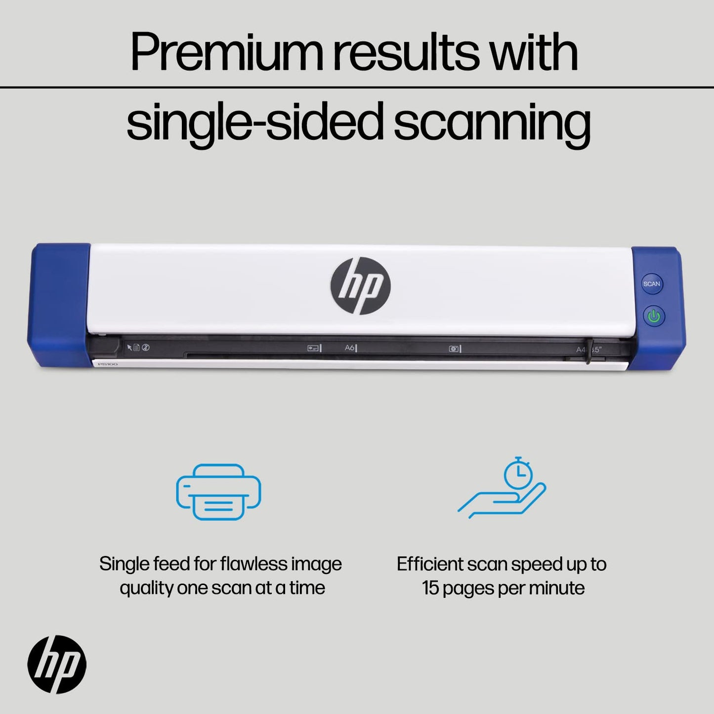 HP Small USB Document & Photo Scanner for Portable 1-Sided Sheetfed Digital Scanning, Model HPPS100, for Home, Office & Business, PC and Mac