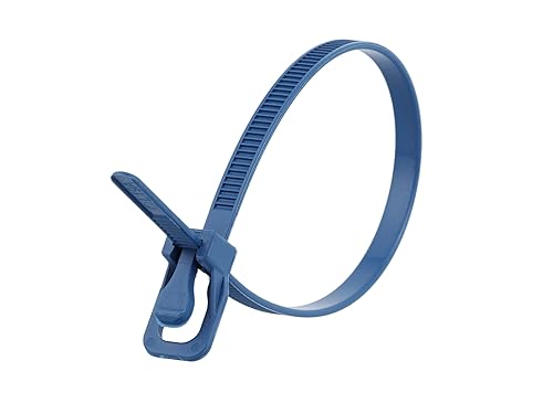 RETYZ 12-Inch Blue Metal Detectable Reusable Cable Ties - 10 Pack, 50 lb Strength, Patented Quick-Release, FDA-Compliant, Safety-First for Food