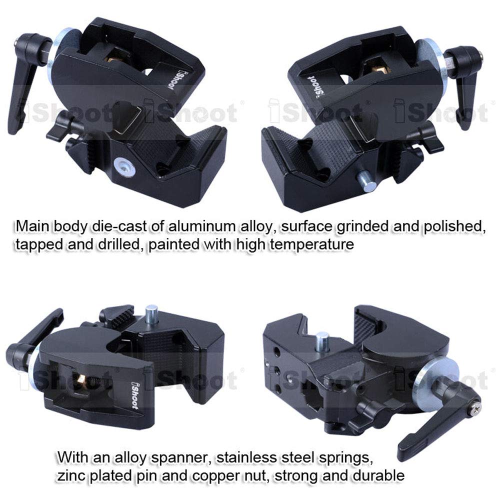 iShoot Super Strong Universal Metal Photo Photography Camera Crab Clamp Holder for 5cm Round Tubes Tripod Light Stand Boom & 3cm Square Tube Desk