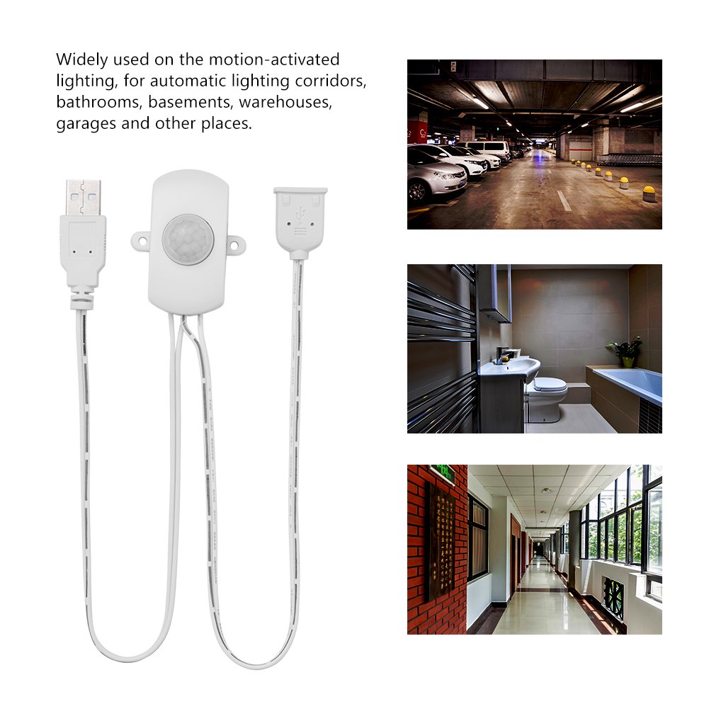 fosa LED PIR Motion Detectors Mini PIR Infrared Motion Sensor Detector Automatic DC 5-24V 4A LED Strip USB Interface (White)
