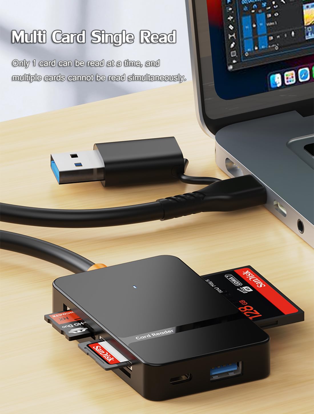 USB C USB 3.0 Dual Interface Multi Card Reader, OTG Adapter, with 4 Card Slots, USB C/A Ports, 5Gbps, 2TB Capacity, Suitable for SD MS CF TF Cards
