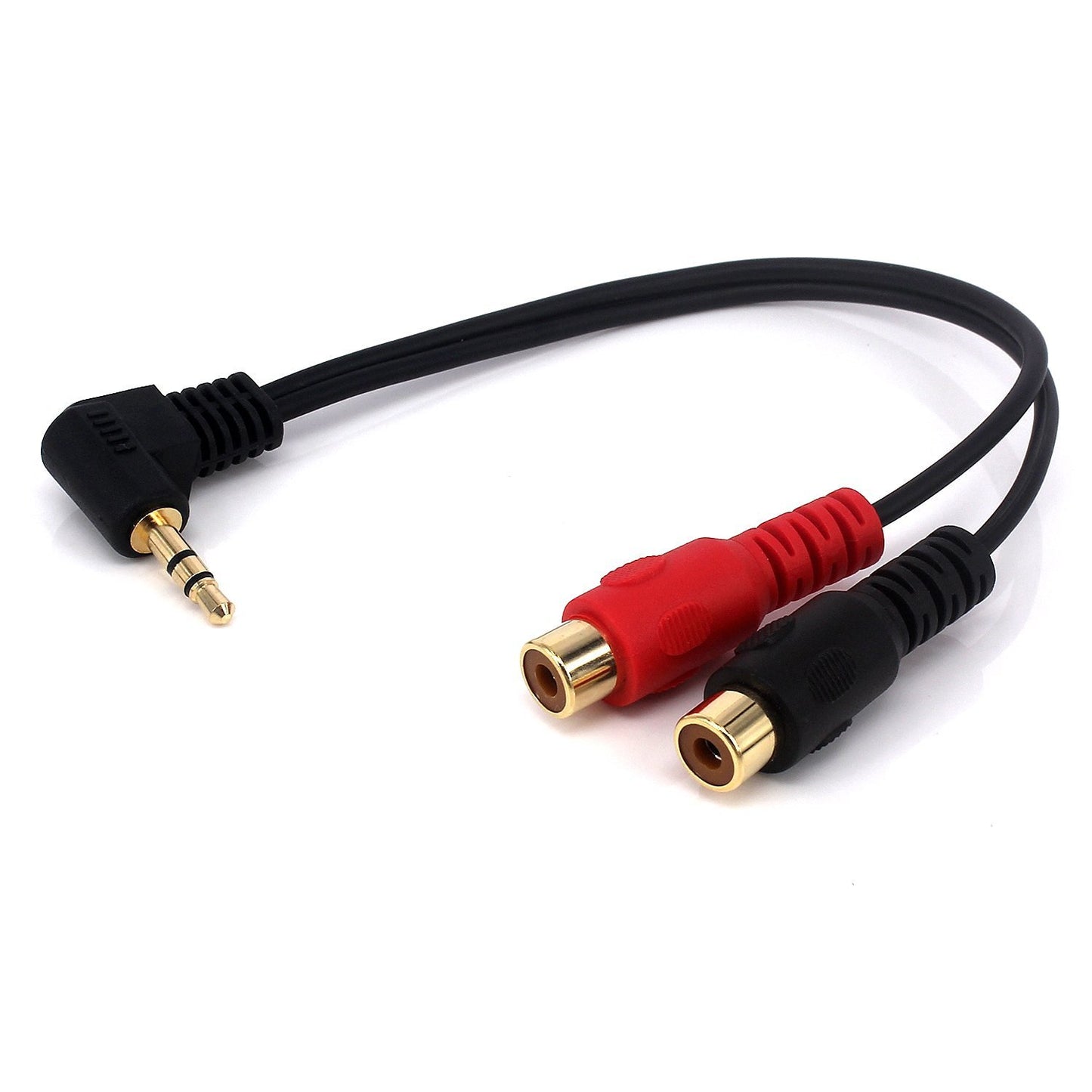 Qaoquda 3.5mm to 2RCA Adapter Cable, 8 Inch Gold Plated 90 Degree Right-Angled 1/8" TRS Stereo Male to Dual RCA Female Y Splitter Adapter