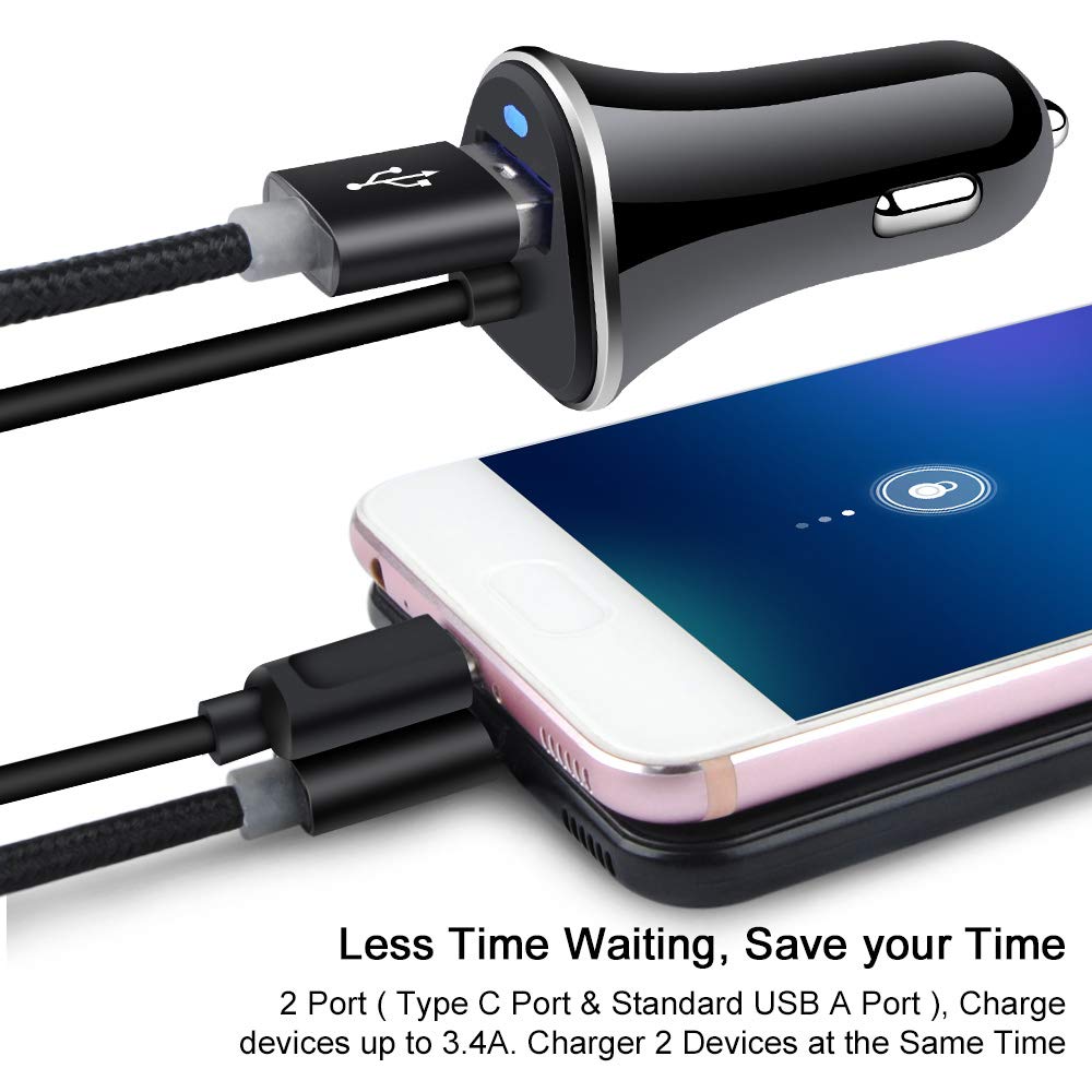 3.4A Car Charger Adapter for Samsung Galaxy S26 Ultra/S26/S25/S24 Ultra/S23/S22/S21 5G/S20/S9,Google Pixel 10a/9 Pro Fold/8Pro/8,iPhone 17e/17 Pro