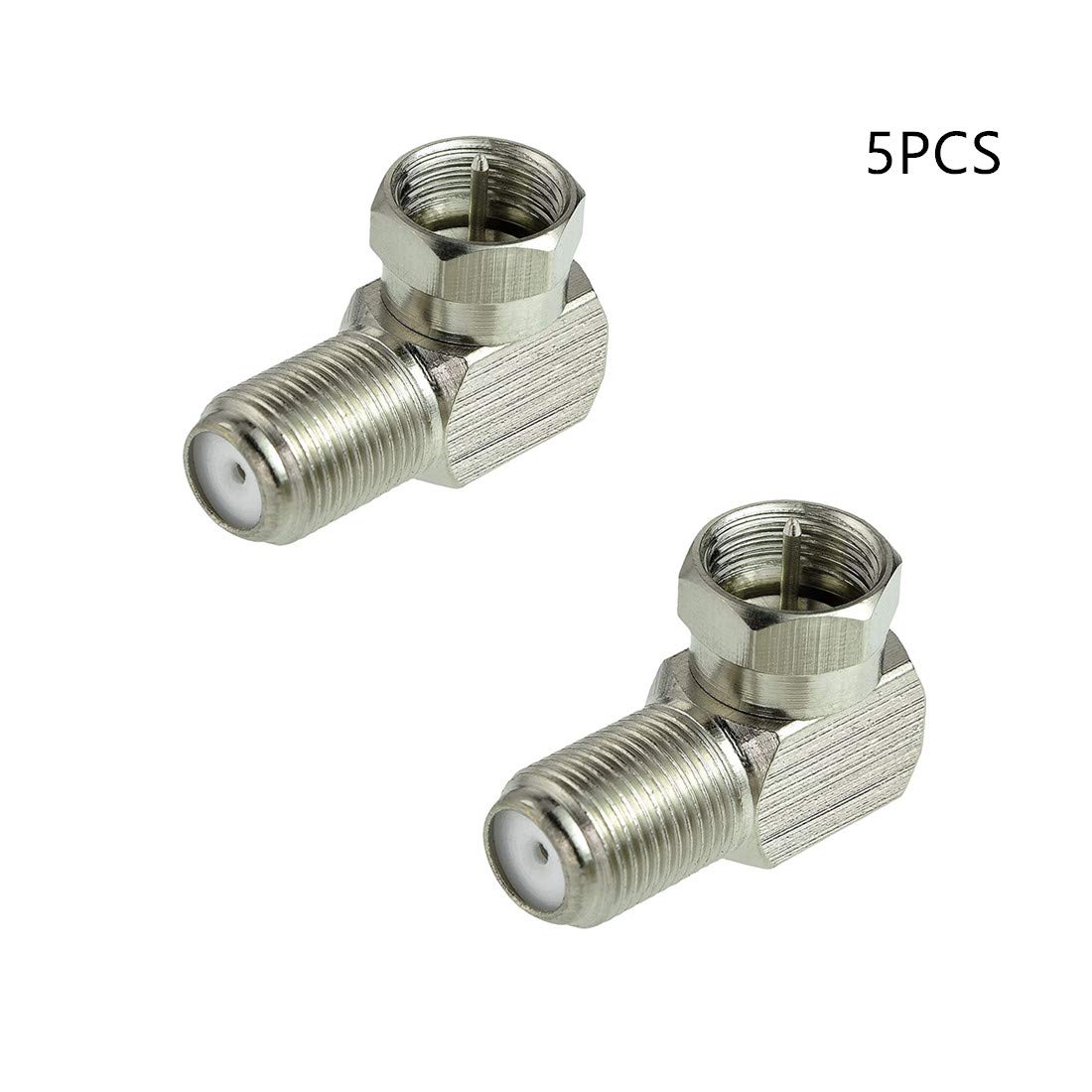 Eledabra F Type Right Angle 90 Degree Male to Female Cable Connector Coax Adapter Pack of 5