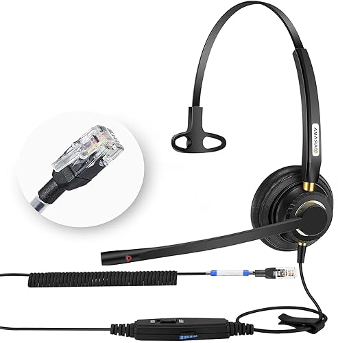 Arama Yealink Phone Headset with Mute Switch, RJ9 Office Telephone Headsets with Mic Noise Cancelling Compatible with Yealink VoIP Phone T21P T42S