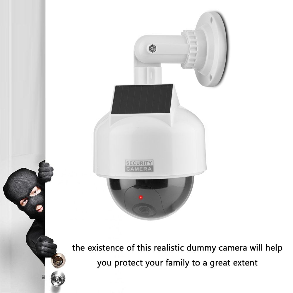 Solar Powered Dummy Camera, Dome Shape Security Fake Camera with Flashing LED for Home/Warehouse