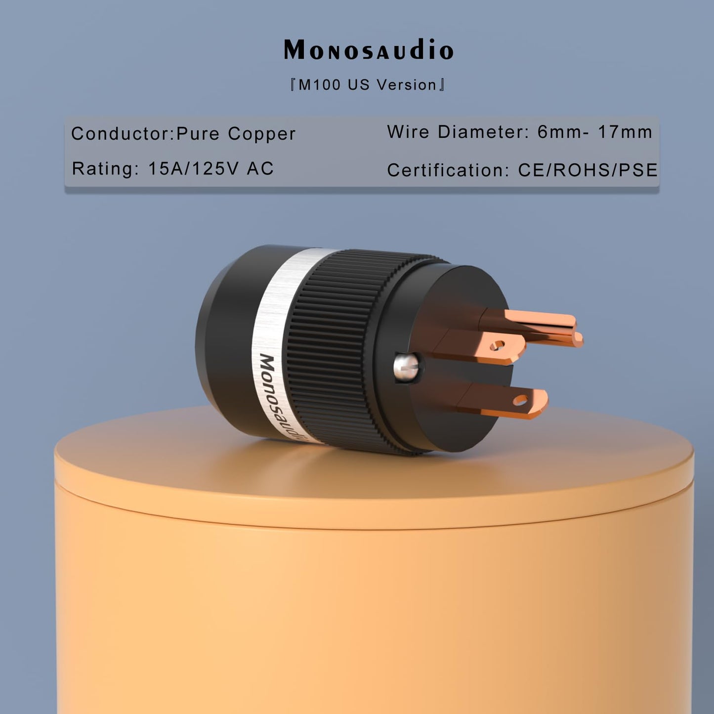 Monosaudio HiFi Power Connector - Pure Copper 15A/125V 10A/250V IEC C13/C15 Audiophile Power Plug for Hi-end Audio