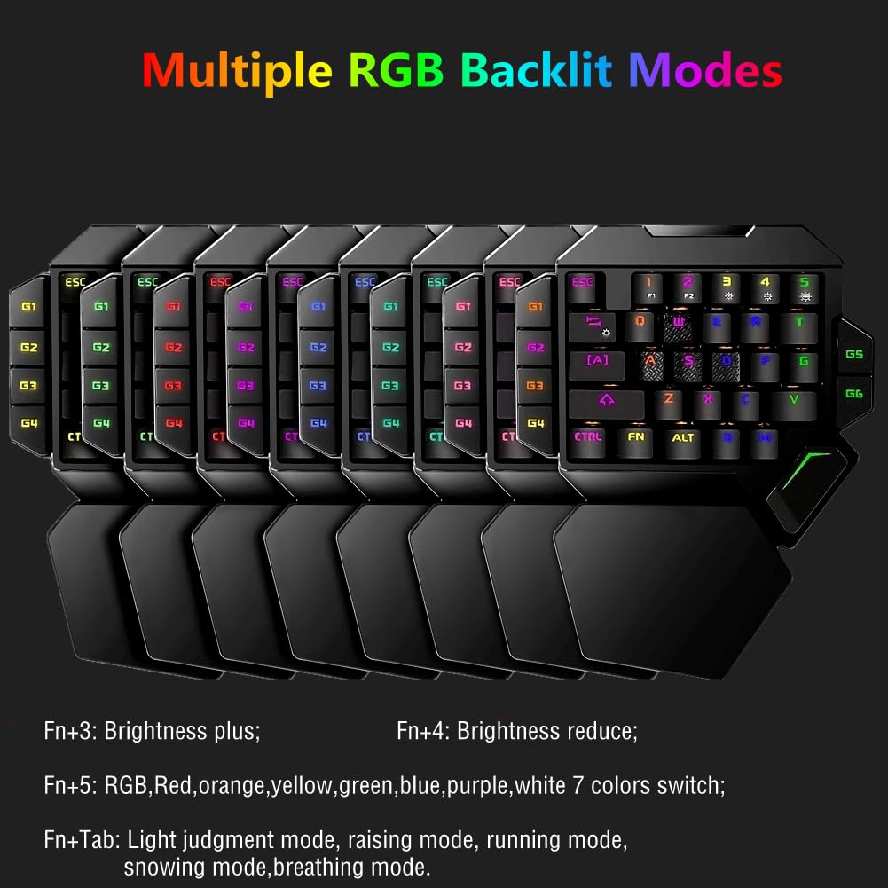 Cakce RGB One Handed Mechanical Gaming Keyboard,Colorful Backlit,Wrist Rest Support,Professional USB Wired Single Hand Mechanical Keyboard for Game