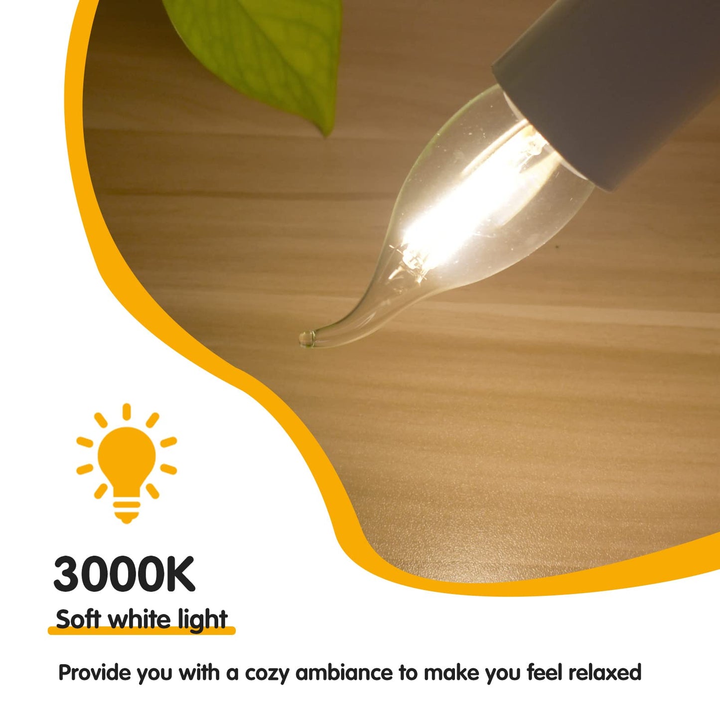 EQ Lighting Dimmable E26 LED Candelabra Bulbs, 25Watt Equivalent, Soft White 3000K, Clear Glass CA10 Flame Tip Shape, 2W LED Candle Light Bulbs