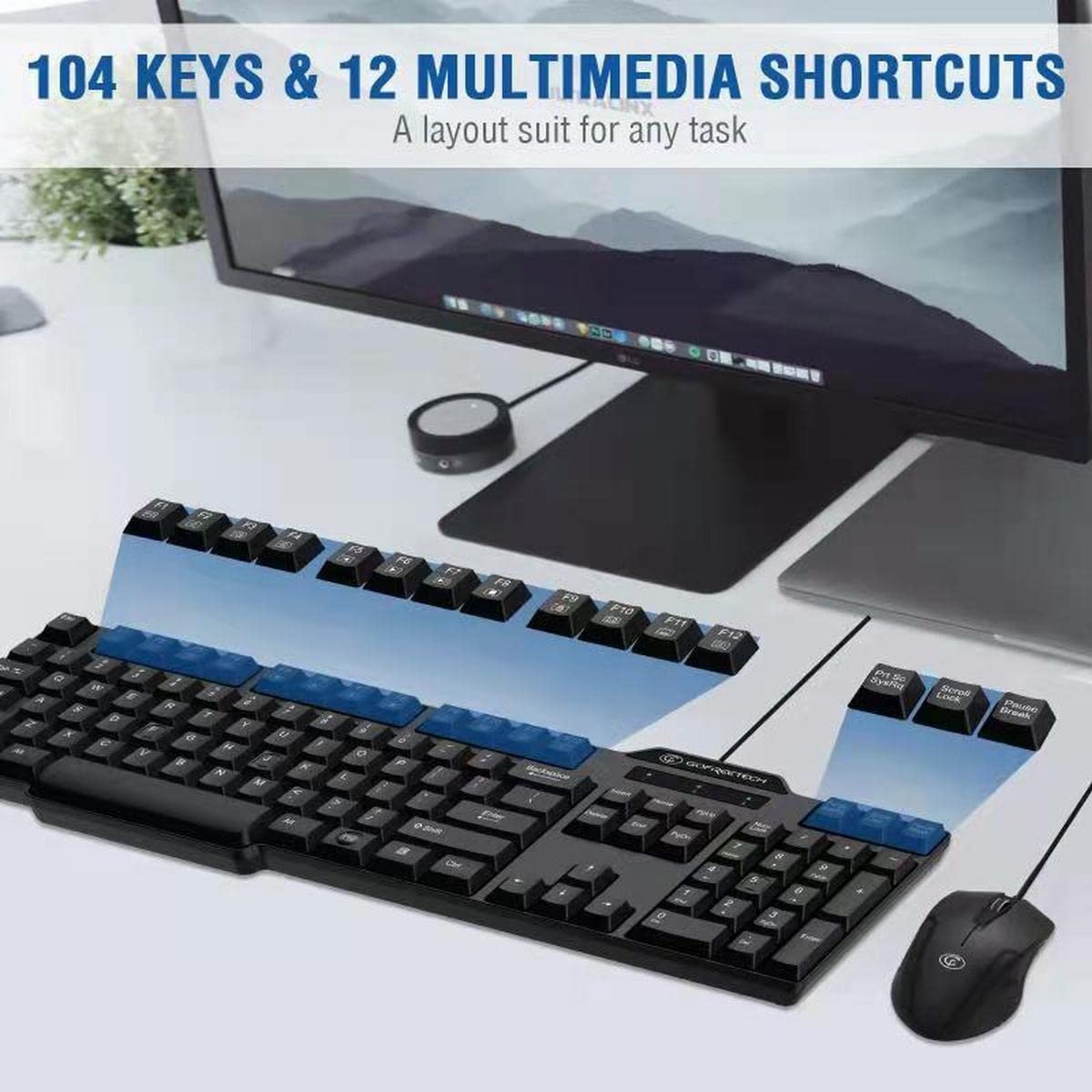 Wired Keyboard and Mouse Combo, Gofreetech Full-Size Keyboard and Mouse Combo with Optical Wired Mouse, USB Plug-and-Play, Compatible with Windows Mac