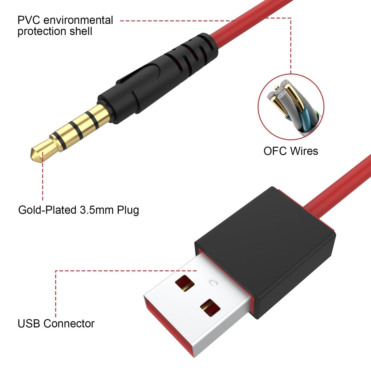 Alitutumao USB 3.5mm Jack Charging Cable Data Sync Cord Compatible with Beats by Dre Studio Solo Wireless Headphones,MP3 Player, iPod Shuffle, Voice
