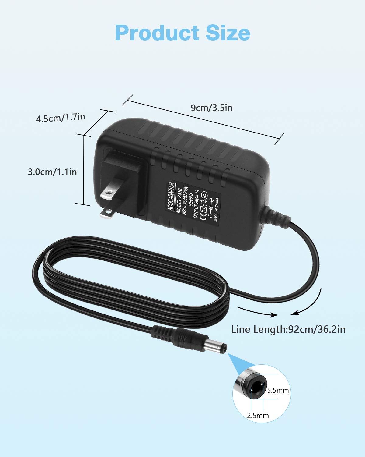 Aclorol 24V 1A Power Supply Adapter 24W AC 100V-240V to DC 24volt Power Converter Wall Charger Transformer 1000mA 800mA 600mA 400mA 5.5X2.1mm/2.5mm…