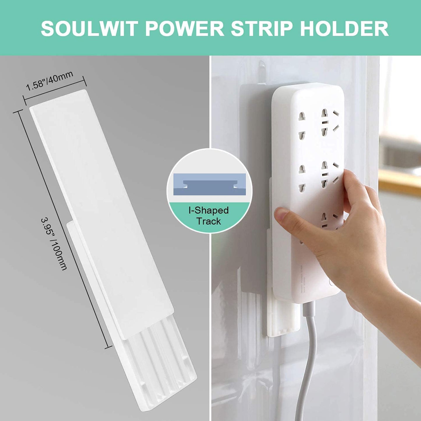 SOULWIT 5-Pack Self Adhesive Power Strip Holder, Surge Protector Fixator Wall Mount Punch Free Cable Management System for Remote Control Router