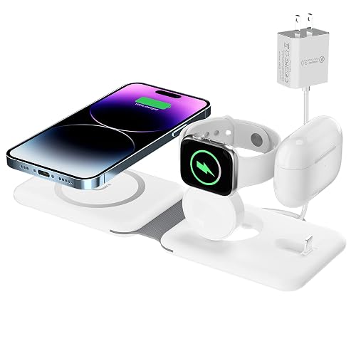 3 in 1 Wireless Charger, Foldable Magnetic Charging Station, Fast Travel Wireless Charging Pad for Multiple Apple Devices, Compatible with iPhone