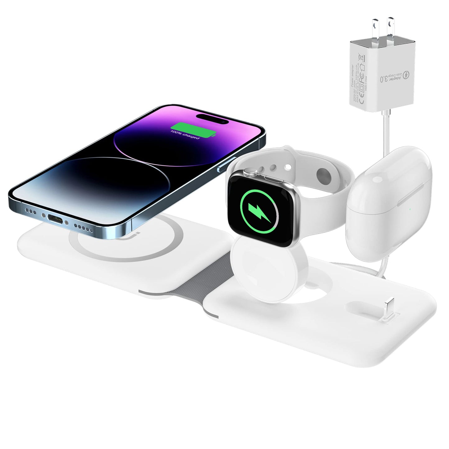 3 in 1 Wireless Charger, Foldable Magnetic Charging Station, Fast Travel Wireless Charging Pad for Multiple Apple Devices, Compatible with iPhone
