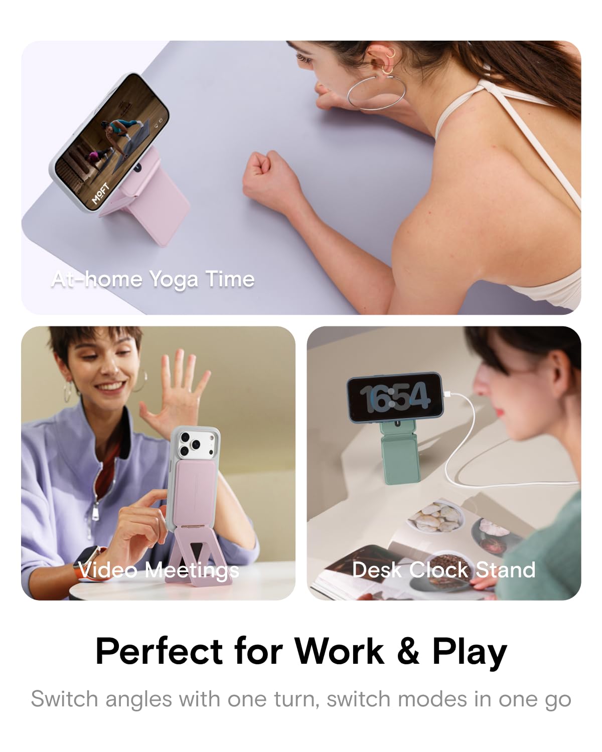 MOFT Phone Tripod Stand Selfie Stick for iPhone, Multi-Angles iPhone Stand, Lightweight & Portable Phone Holder, Strong Magnets, MOVAS Vegan Leather